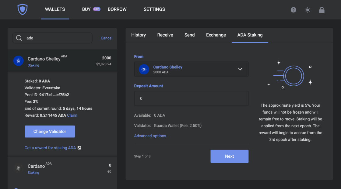 Earn rewards for staking ADA