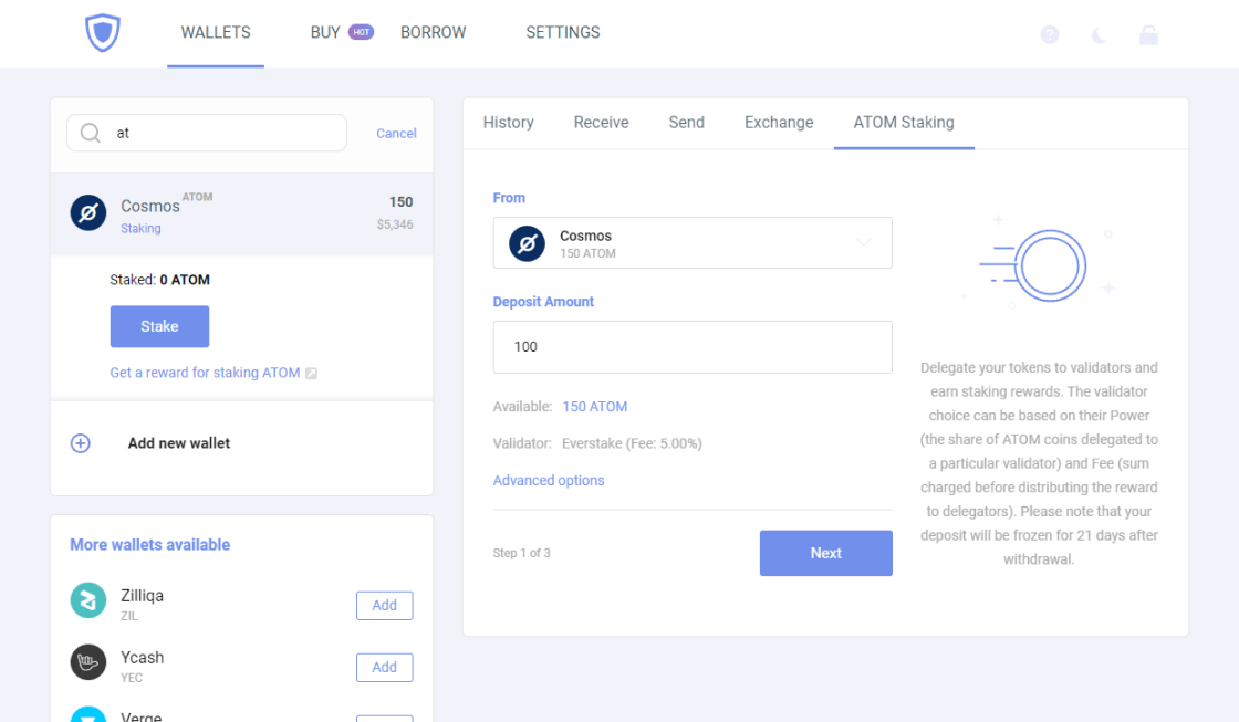 Earn rewards for staking ATOM