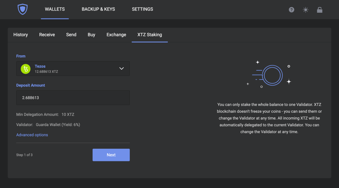 Earn rewards for staking XTZ
